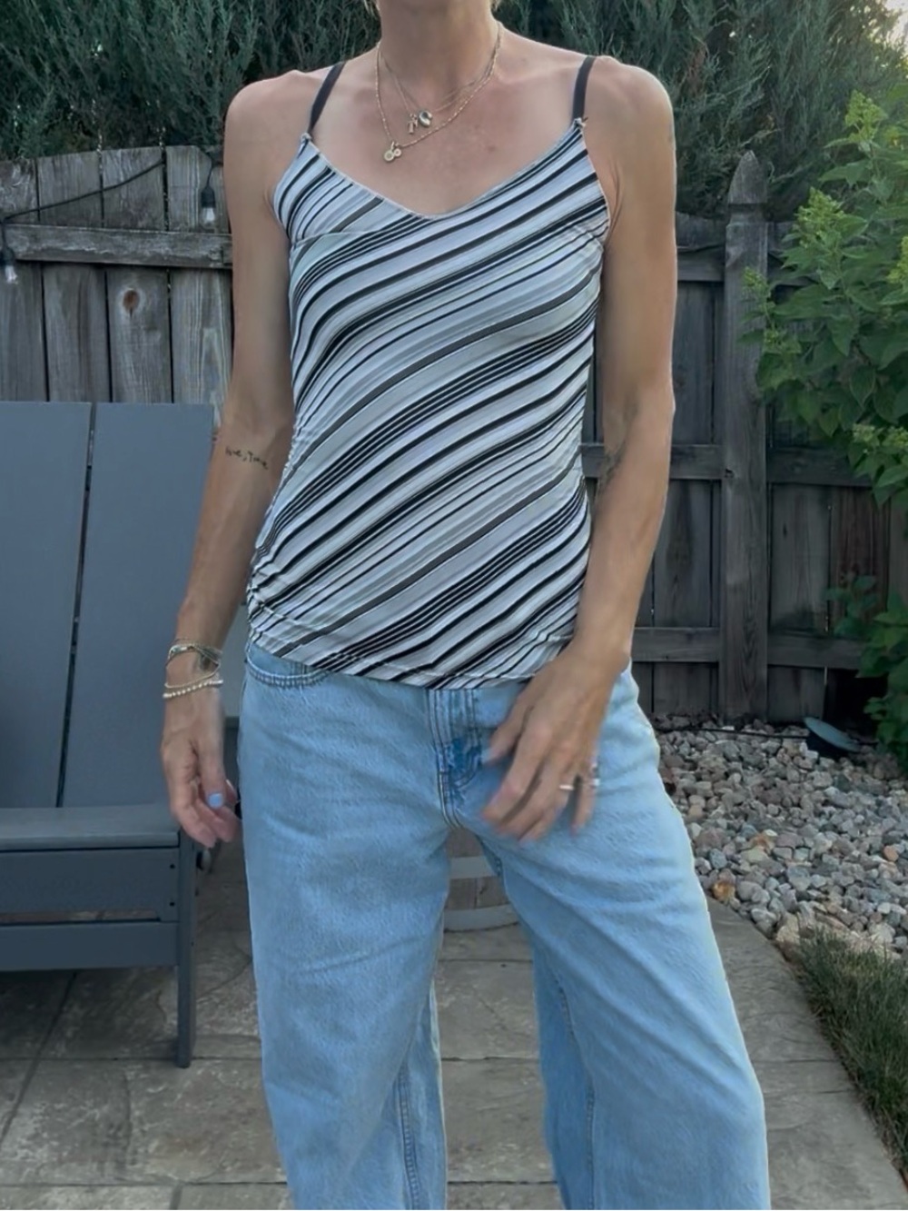 Euro Y2K Vintage Cache Cache Black white stripe Cami Top